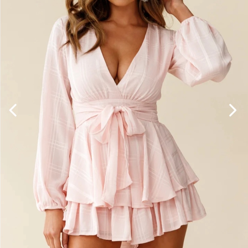 MADDOX FIT & FLARE LONG SLEEVE ROMPER BABY PINK - Selfie Leslie